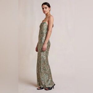 Bec and Bridge 100% Silk Green Marble-Print Slip Dress - Size 2